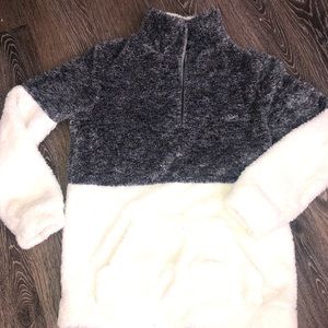 Two toned Sherpa quarter zip pullover
